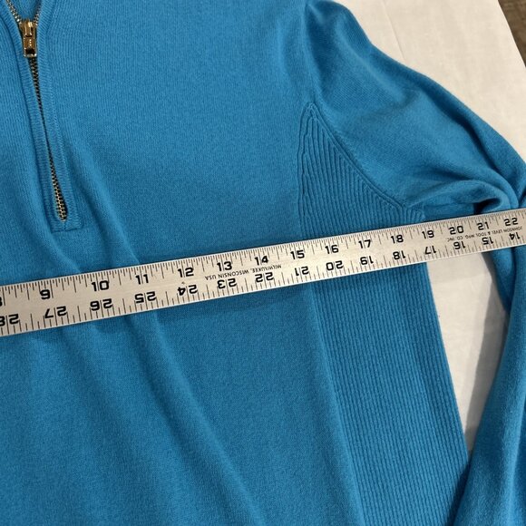 Alashan Womens Sweater Blue XL Cotton Cashmere Quarter Zip Preppy Quiet Luxury - Picture 6 of 7